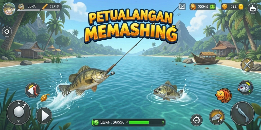 Menampilkan gameplay seru dari 55RP saat menangkap ikan.