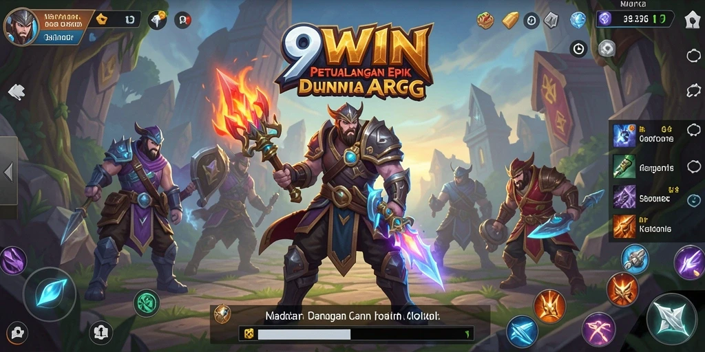Screenshot gameplay <strong>9WIN</strong> yang menyoroti pertempuran seru dan karakter unik.