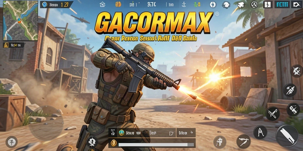 Tangkapan layar GACORMAX menampilkan aksi intens dalam pertempuran Battle Royale.