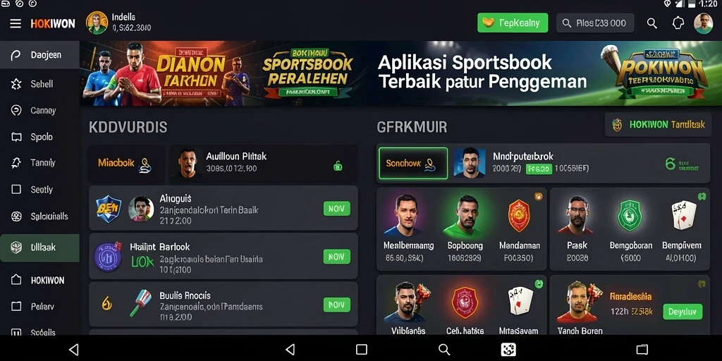 Screenshot HOKIWON menampilkan pengalaman taruhan olahraga secara langsung.