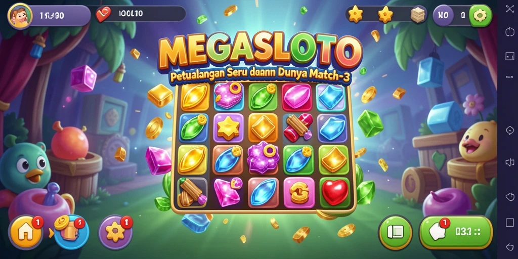 Screenshot gameplay MEGASLOTO yang menampilkan pencocokan simbol Match-3.