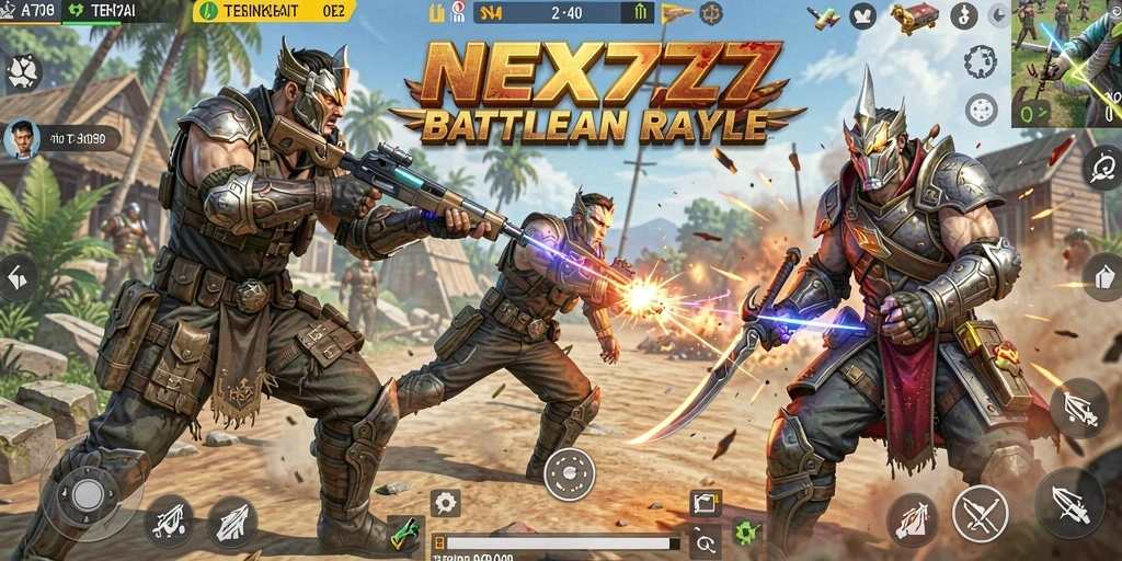 Screenshot gameplay NEX777 menunjukkan aksi seru dan intensitas pertarungan Battle Royale.