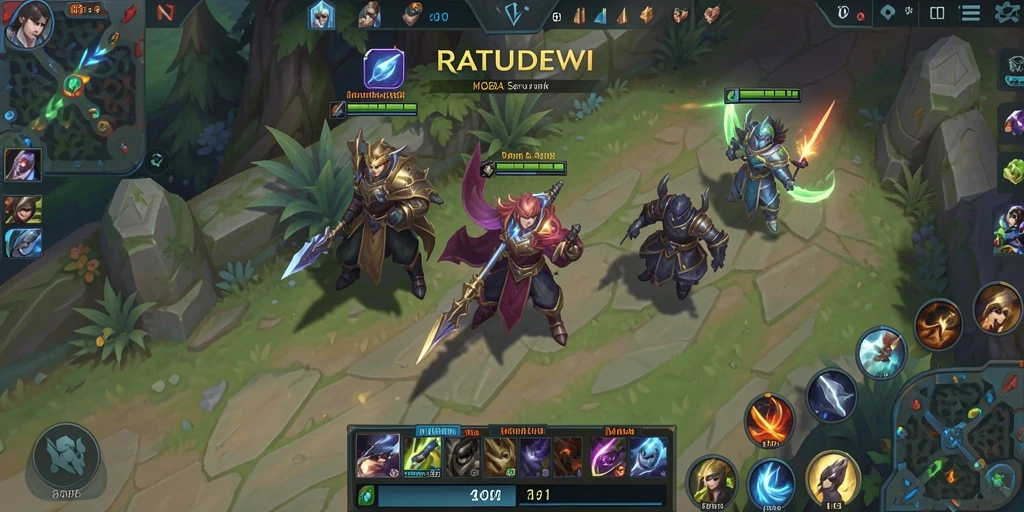 Tampilan gameplay seru dalam RATUDEWI dengan karakter beragam.