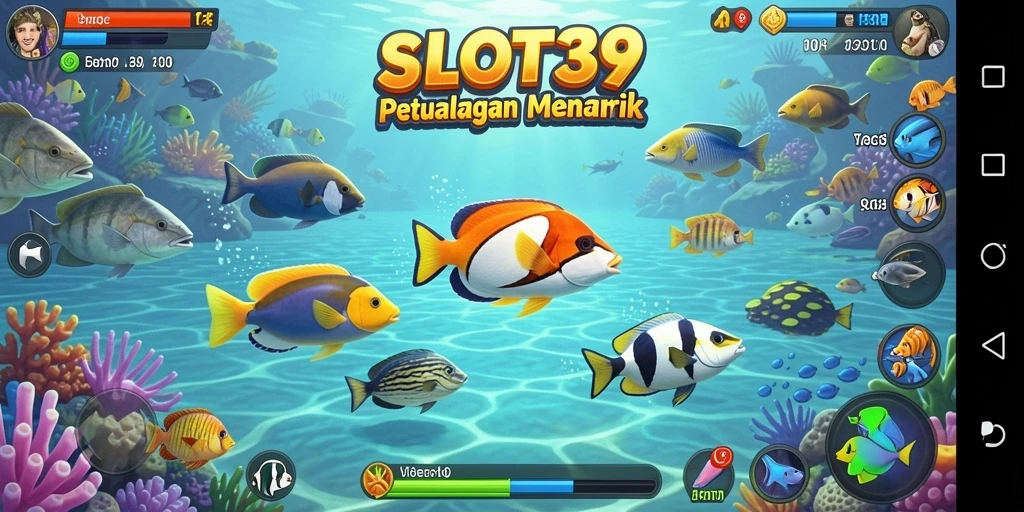 Tangkapan layar SLOT39 menampilkan aksi seru menembak ikan di laut.