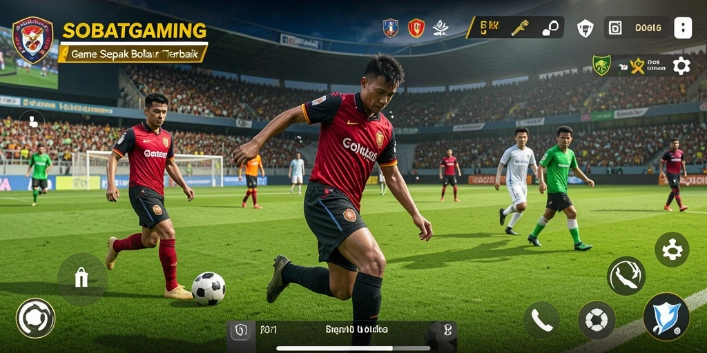 Tampilan gameplay <strong>SOBATGAMING</strong> yang seru dan menarik dalam pertandingan sepak bola.