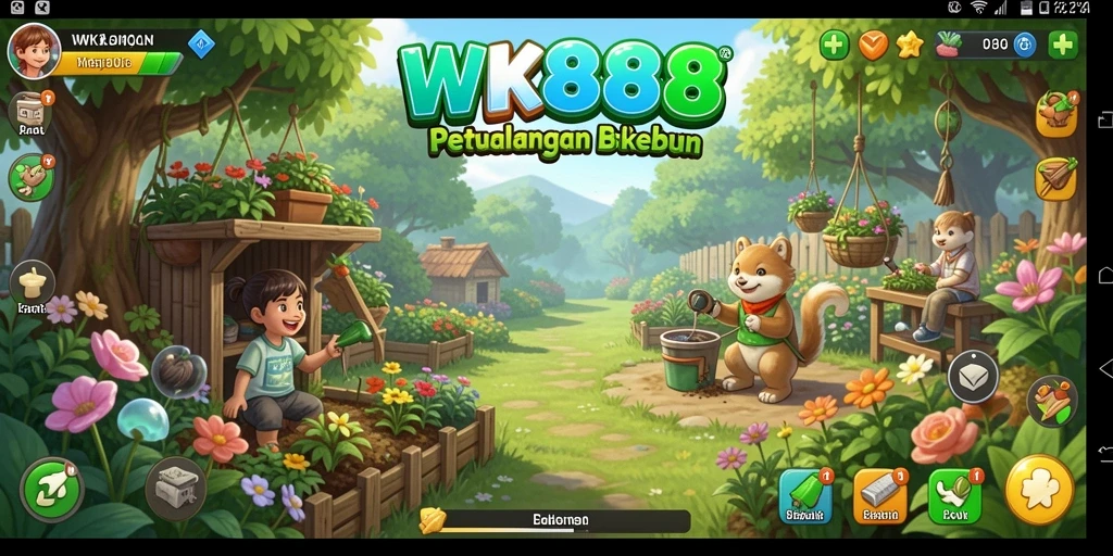 Tampilan layar permainan WK888 saat merawat kebun.