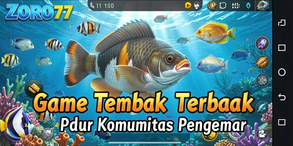 Tampilan gameplay seru ZORO77 saat menembak ikan.